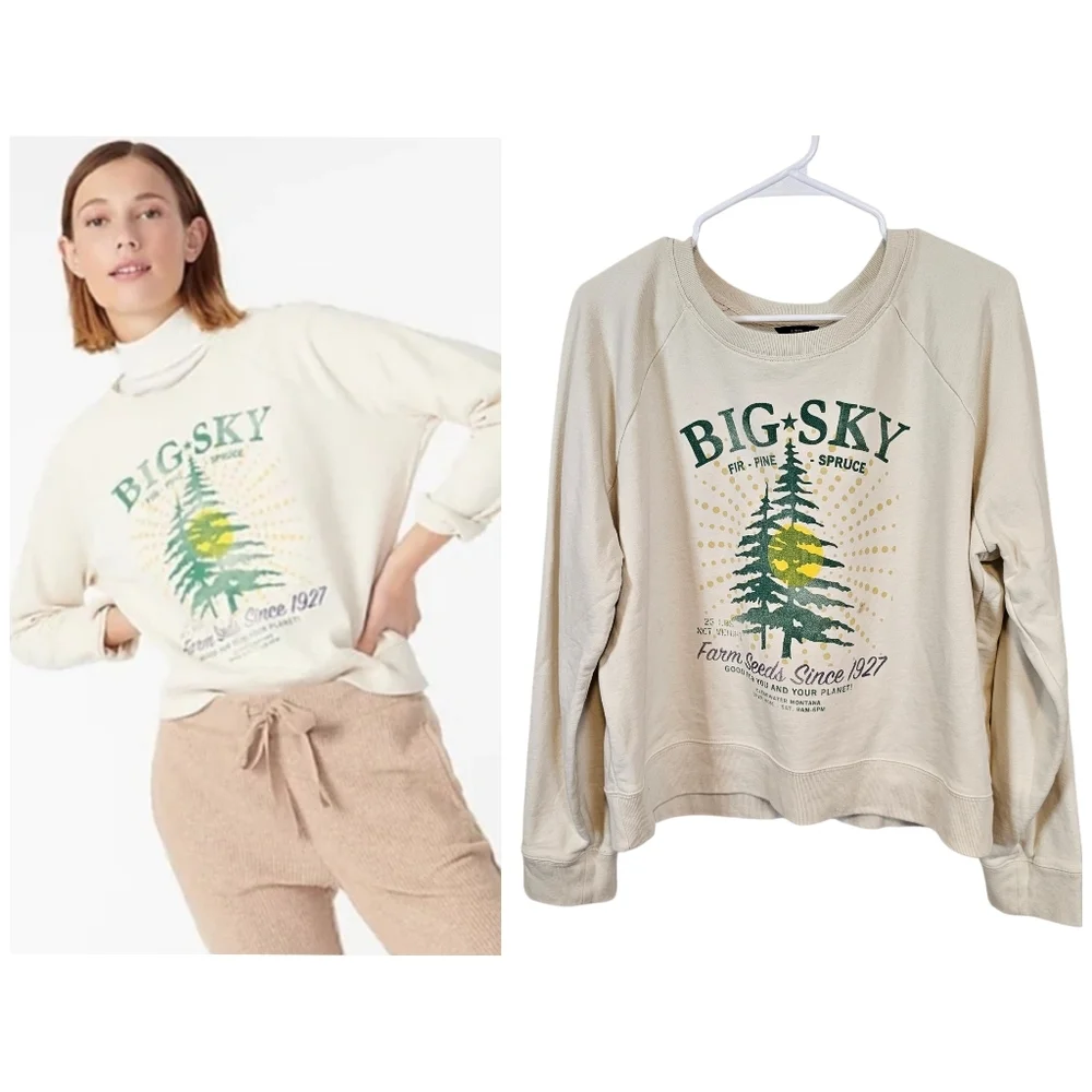 J. Crew Big Sky Graphic Sweatershirt Terry Ivory Crewneck Tree Outdoor